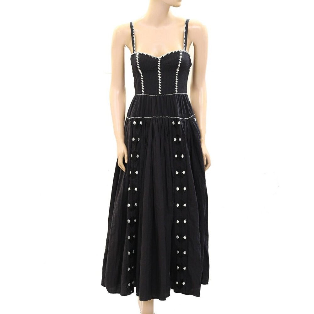 Ulla Johnson Embroidered Cutout Midi Dress Black Resort Cotton XS New 273341